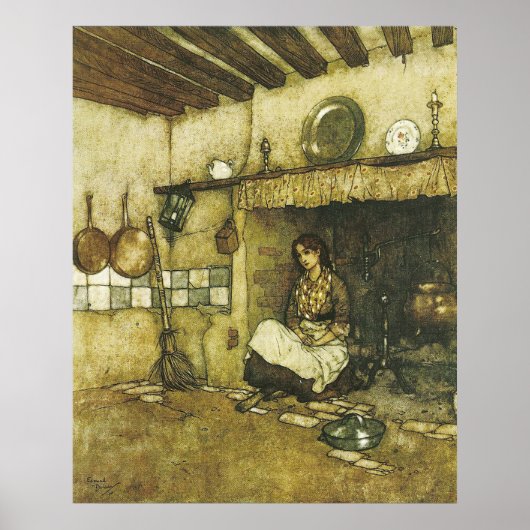 シンデレラが灰の中に座ってデュラックプリント ポスター (正面)