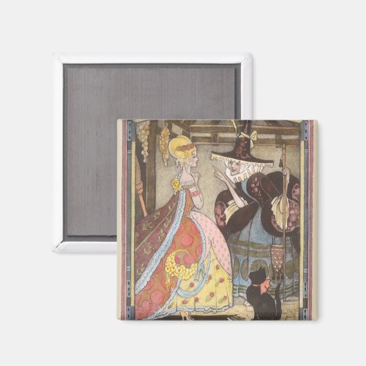 シンデレラと妖精のゴッドマザー、ヴィンテージ童話 マグネット (正面/裏面)