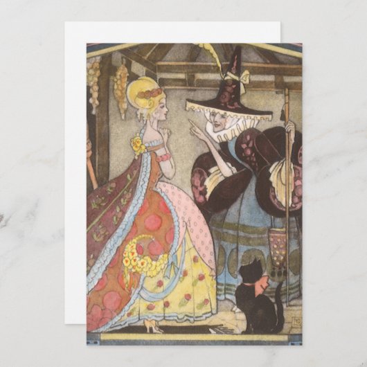 シンデレラと妖精のゴッドマザー、ヴィンテージ童話 招待状 (正面/裏面)