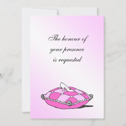 シンデレラの靴のピンクのクッション ウェディング招待状 招待状 (正面)