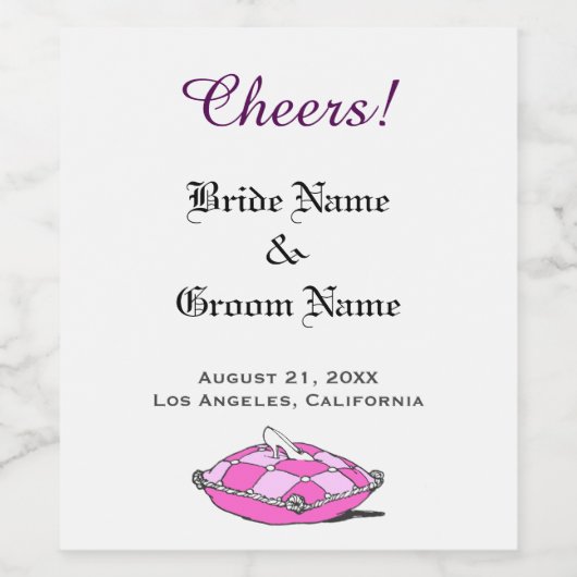 シンデレラの靴のピンクの枕 ワインボトルラベル ワインラベル (シングルラベル)