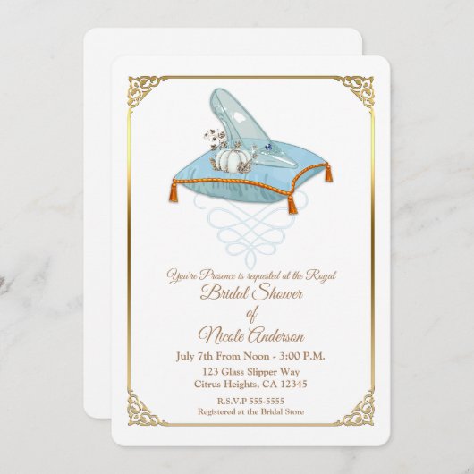 シンデレラガラススリッパエレガントブライダルシャワー 招待状 (正面/裏面)