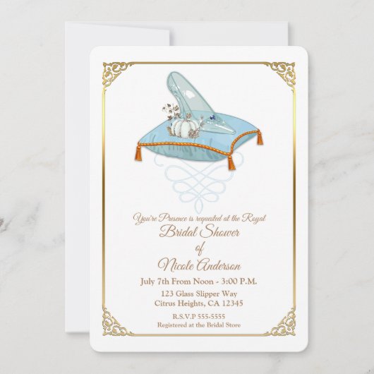 シンデレラガラススリッパエレガントブライダルシャワー 招待状 (正面)