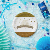 シンデレラキャリッジ金ゴールドグリッタードットパーティープレート ペーパープレート (パーティー)