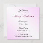 シンデレラスリッパピンクピローブライダルシャワー 招待状 (裏面)