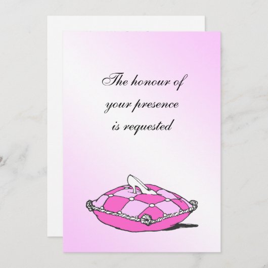 シンデレラスリッパピンクピロー結婚式招待状 招待状 (正面/裏面)