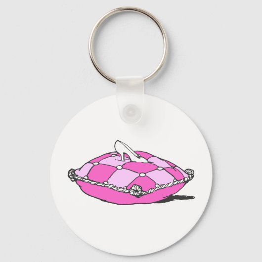 シンデレラスリッパーオンピンクピローアニメヴィンテージ キーホルダー (正面)