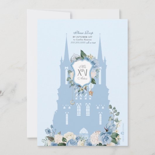 シンデレラブルーシルバーフローラプリンセスキンセアニェラ 招待状 (裏面)