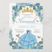 シンデレラブルーバラバタフライプリンセススウィート16 招待状 (正面/裏面)