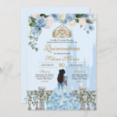 シンデレラブルーバラ&金ゴールドプリンセスキンセアニラ 招待状 (正面/裏面)