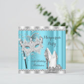 シンデレラブルーマスカレードマスクヒール誕生日 招待状 (スタンド正面)