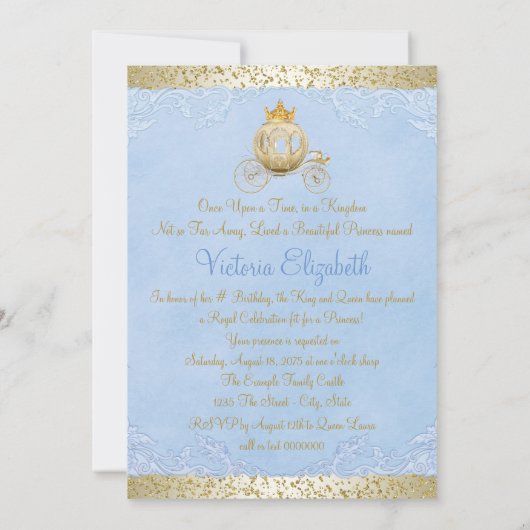 シンデレラブルーワンスオンザータイムプリンセス誕生日 招待状 (裏面)