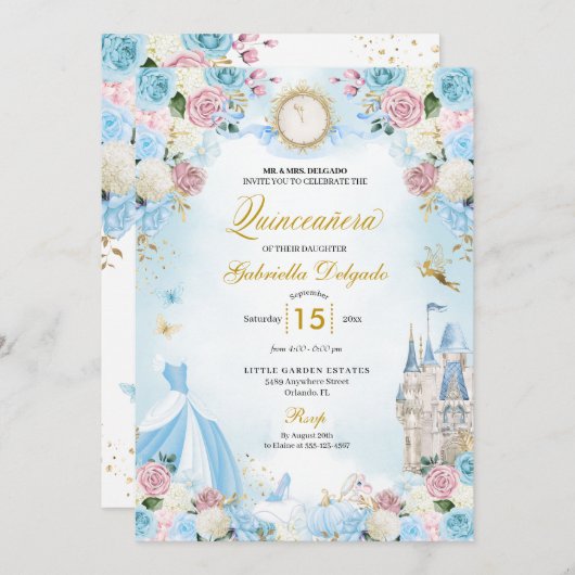 シンデレラブルー&ピンクフェアユタレキンセアニェラ 招待状 (正面/裏面)