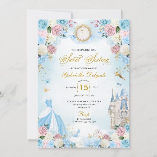 シンデレラブルー&ピンクフェアユタレプリンセススウィート16 招待状 (正面)