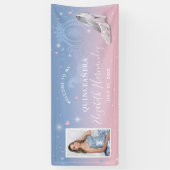 シンデレラライトブルーとピンクの誕生日写真 横断幕 (縦)