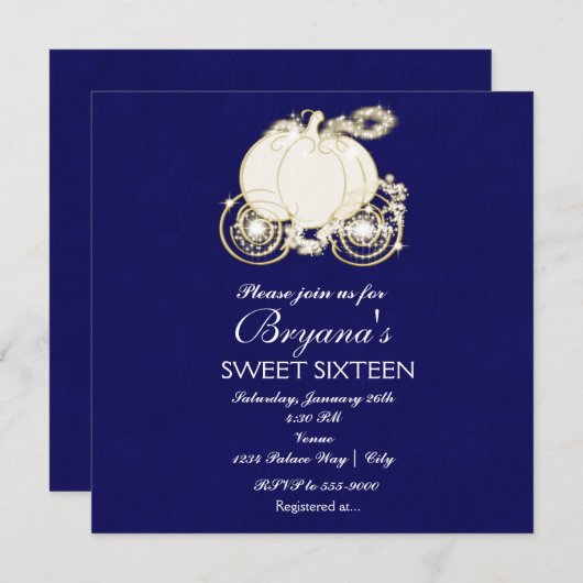 シンデレラ王室のブループリンセスキャリッジ招待状 招待状 (正面/裏面)