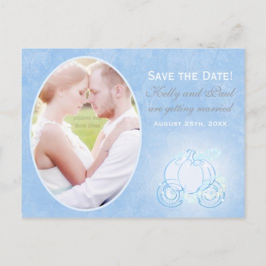 シンデレラ結婚キャリッジの日付写真はがき 案内ポストカード (正面)