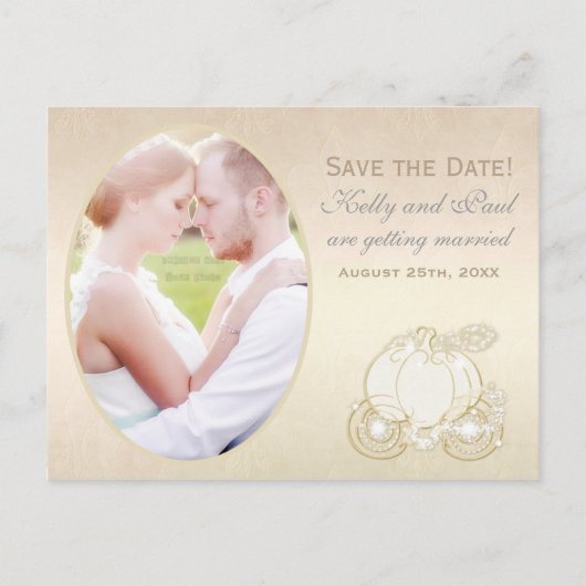 シンデレラ結婚キャリッジの日付写真はがき 案内ポストカード (正面)