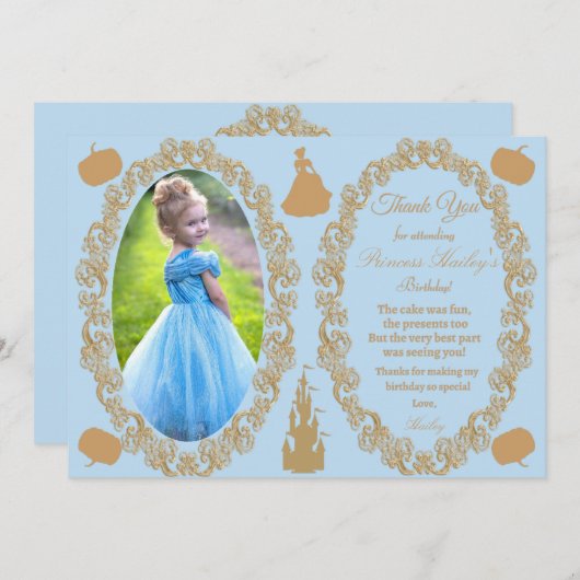 シンデレラ誕生日パーティー写真ありがとう 招待状 (正面/裏面)