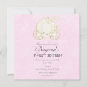 シンデレラ金ゴールドキャリッジピンクプリンセス招待状 招待状 (正面)