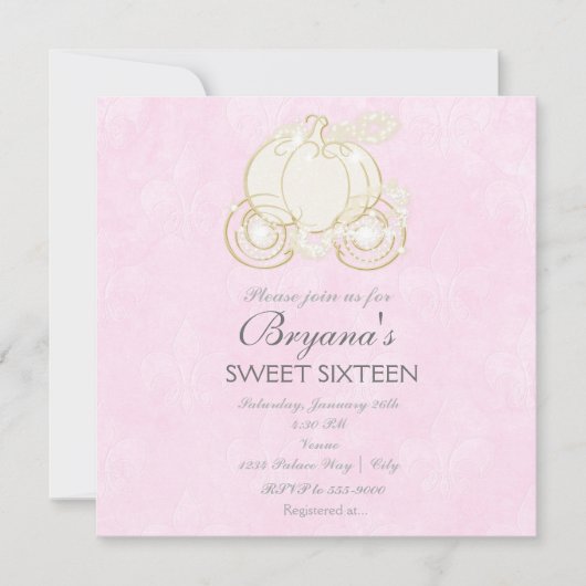 シンデレラ ゴールド カート ピンク プリンセス ご招待 招待状 (正面)