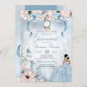 シンデレラ フェアリー テイル 青 ピンク 花柄 キンセアニエラ 招待状 (正面/裏面)