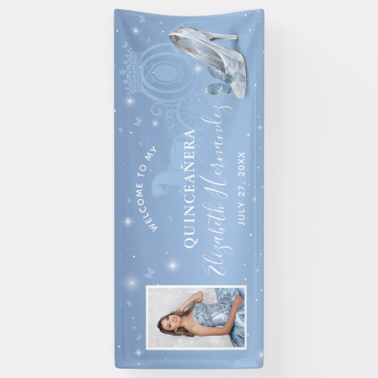 シンデレラ ライトブルー キンセアニエラ フォト バースデー 横断幕 (縦)