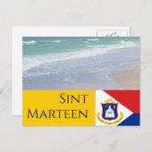 シントマルティーンセントマーティン国旗とビーチ ポストカード (正面/裏面)