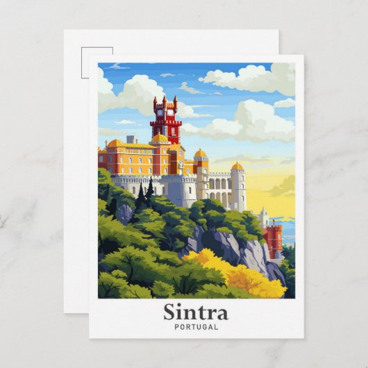 シントラポルトガルアートヴィンテージトラベルイラストレーション ポストカード (正面/裏面)
