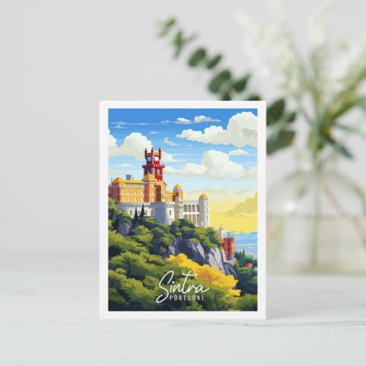 シントラポルトガルヴィンテージ旅行イラストレーション ポストカード (スタンド正面)