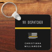 シンパーソナライズされた金ゴールド線フラグ911ディスパッチャ キーホルダー (正面)