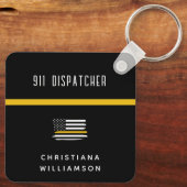 シンパーソナライズされた金ゴールド線フラグ911ディスパッチャ キーホルダー (裏面)