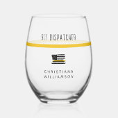 シンパーソナライズされた金ゴールド線フラグ911ディスパッチャ ステムなしワイングラス (正面)