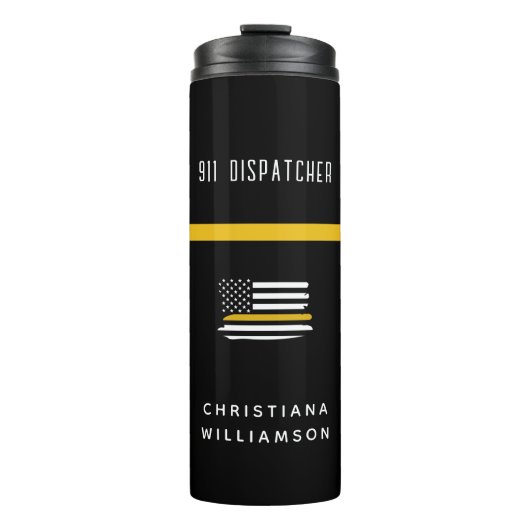 シンパーソナライズされた金ゴールド線フラグ911ディスパッチャ タンブラー (正面)