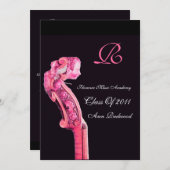 シンフォニア クラシック音楽 卒業 モノグラム ピンク 招待状 (正面/裏面)