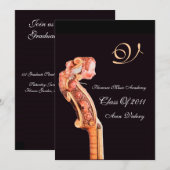 シンフォニア クラシック音楽 卒業 モノグラム ブラウン 招待状 (正面/裏面)