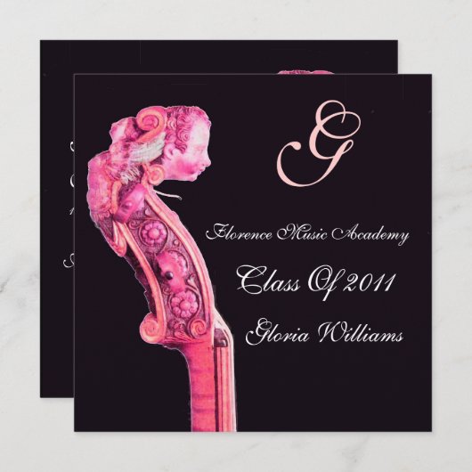 シンフォニア クラシック ミュージック 卒業 モノグラム バイオリン 招待状 (正面/裏面)