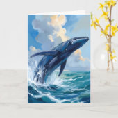 シンブルーホエール海洋動物 カード (黄色い花)