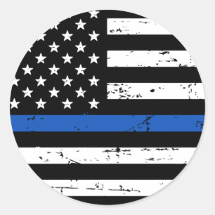 シンブルーラインアメリカン旗警察クラシックラウンド ラウンドシール