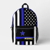 シンブルーラインバッグアメリカ国旗の警察/アメリカ プリントバックパック (正面)