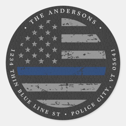 シンブルーラインフラッグポリス差出人住所 ラウンドシール (正面)