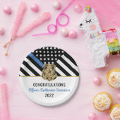 シンブルーライン国旗おめでとう警察卒業 ペーパープレート (パーティー)