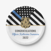 シンブルーライン国旗おめでとう警察卒業 ペーパープレート (正面)