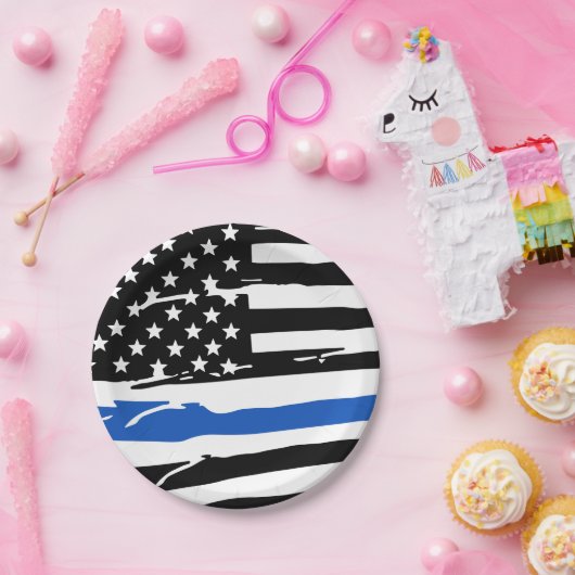 シンブルーライン旗法執行警察パーティー ペーパープレート (パーティー)