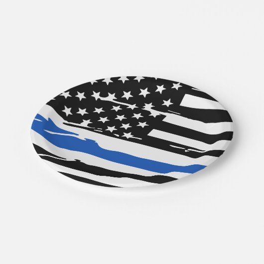 シンブルーライン旗法執行警察パーティー ペーパープレート (アングル)