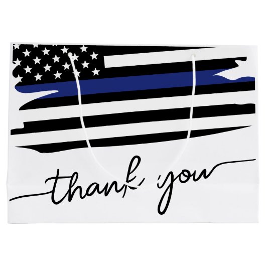 シンブルーライン旗警察官ありがとう ラージペーパーバッグ (裏面)