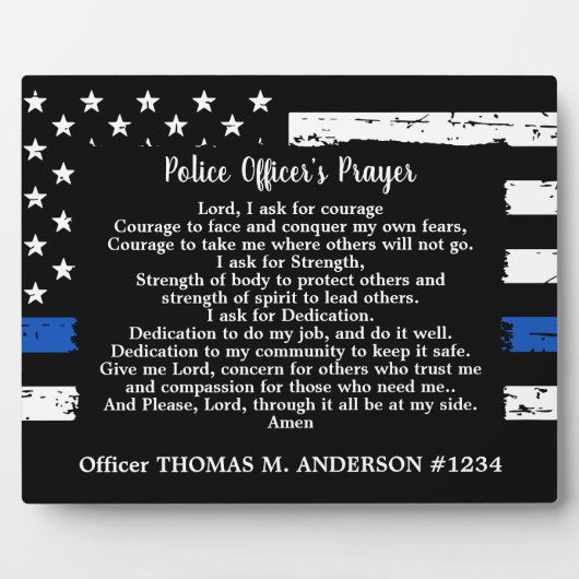 シンブルーライン警パーソナライズされた察官祈りの言葉 フォトプラーク (正面)