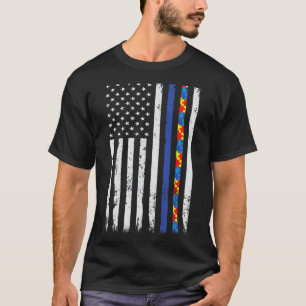 シンブルーライン警察が自閉症をサポート7月4日ママ Tシャツ