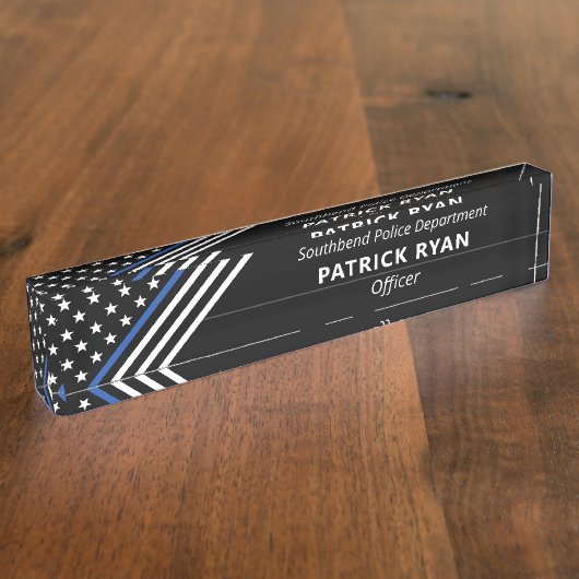 シンブルーライン警察スターズストライプモノグラム デスクネームプレート (側面)