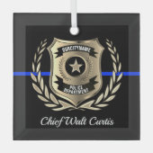 シンブルーライン警察バッジパーソナライズされたオーナメント ガラスオーナメント (正面)